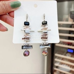 Elegant Geometric Crystal Long Drop Earrings